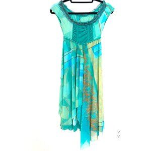 Legatte Jeans Bohemian-Style Asymmetrical Hemline - Teal and Blue Colors Size 6